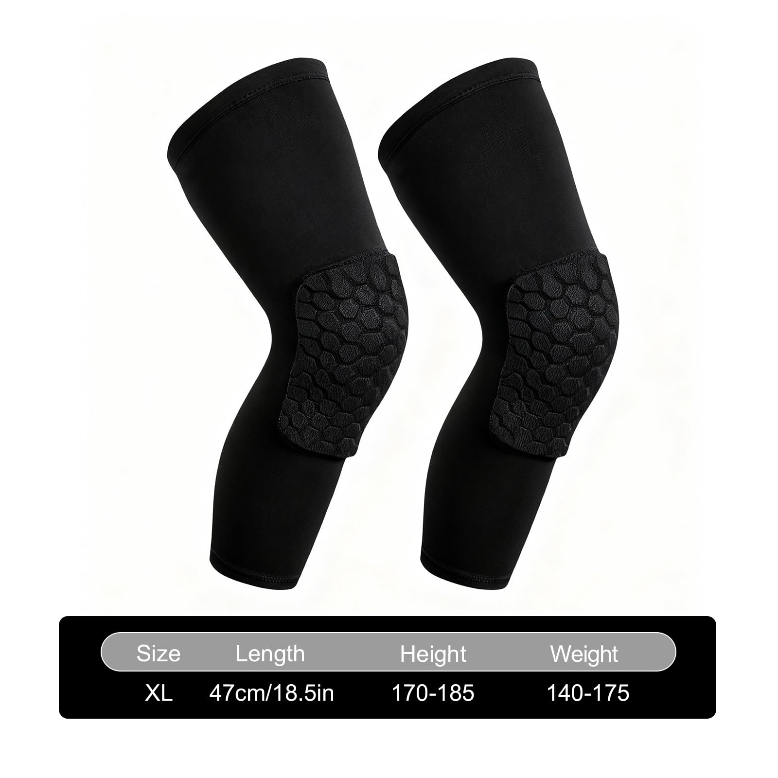 Paquete de 2 Rodilleras de Baloncesto, Rodillera de Compresión de Anticolisión de Panal Elástico Rodilleras Anticolisión Rodillera Deportiva para Baloncesto Correr Voleibol Futbol (Negro, XL) — view 2