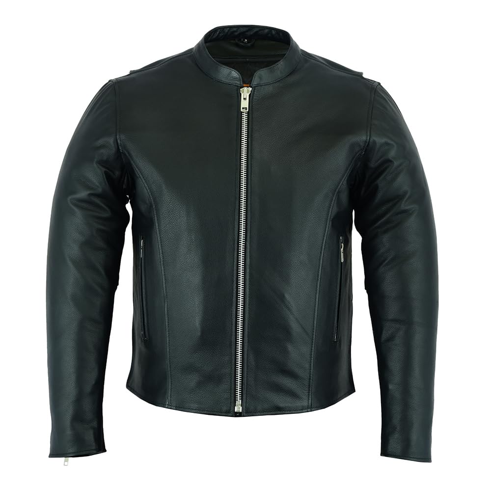 Daniel Smart Men’s Motorcycle Leather Jacket – Scooter Leather Jacket with stripe detailing and concealment Armory Pockets
