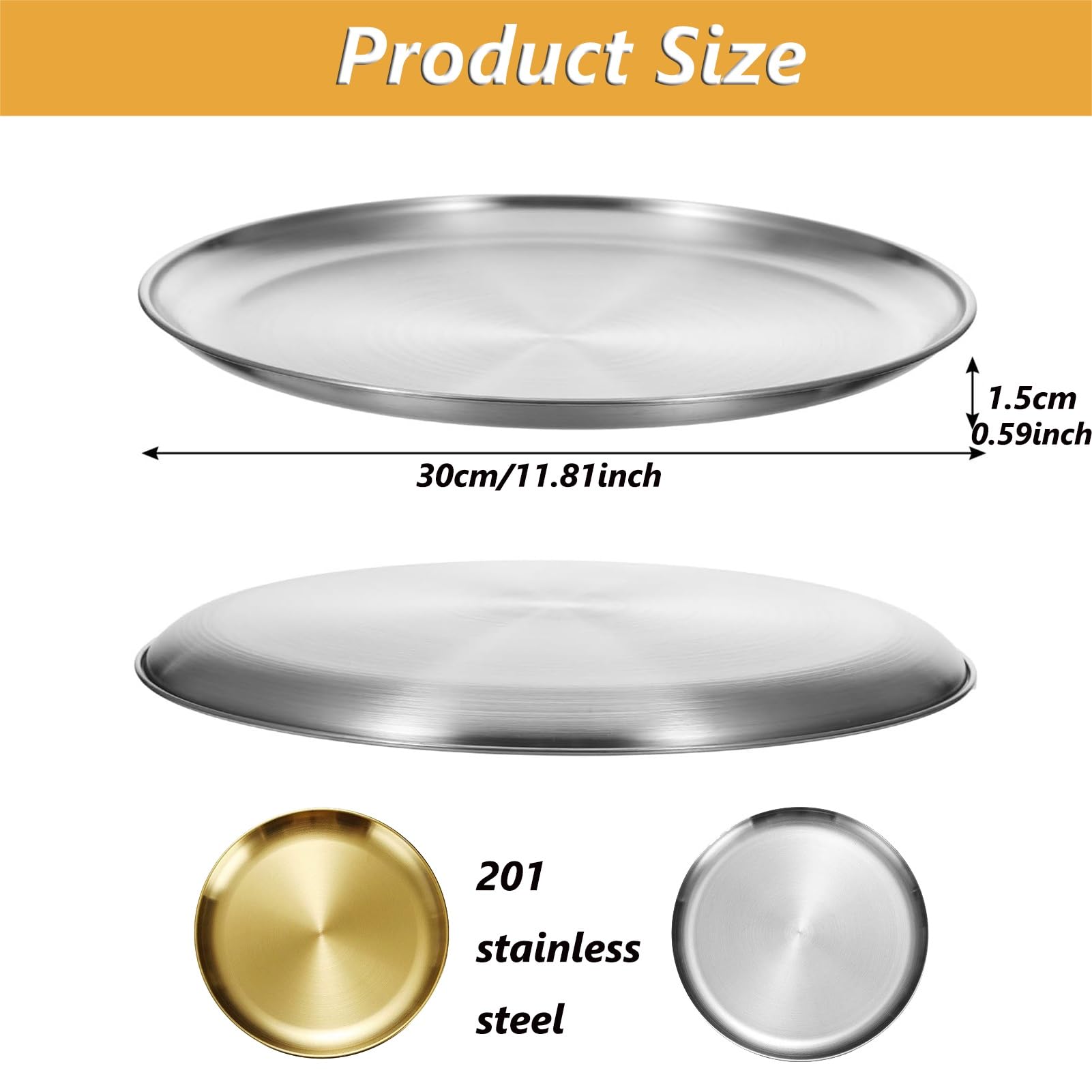Lot 12 moules à pizza ronds en acier inoxydable (11,8 pouces), Poêle à pizza ronde, Réutilisable, Pour la maison, la cuisine et les restaurants(Silver)