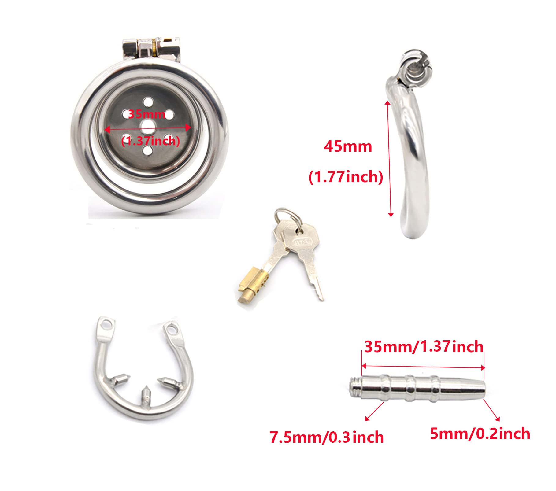 SeLgurFos Jaula de Castidad con Anillo a Presión para Catéter, Jaula de Pene de Metal Plano para Hombre, Cinturón de Castidad SM Bondage Juguetes Sexuales para Hombre (L-45mm+Metal Catheter)