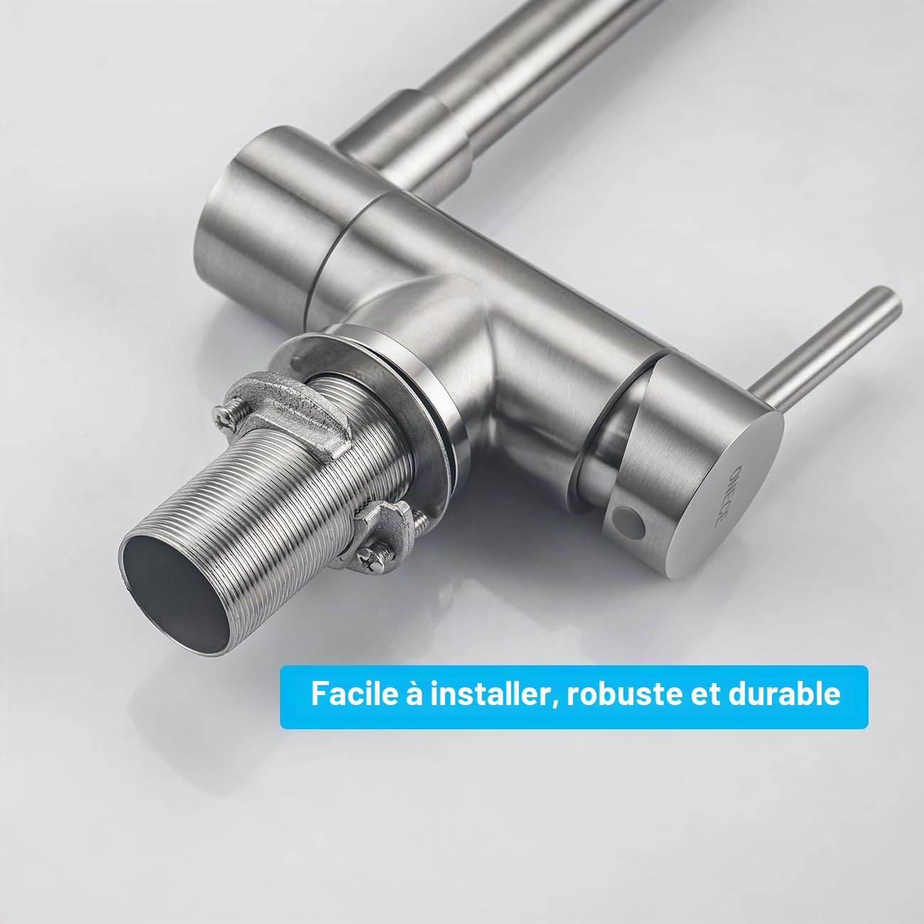 ONECE Robinet de Cuisine Rabattable avec Tête de Pulvérisation Rotative, Mitigeur Evier 2 Jets, Robinettrie Pliable devant Fenêtre, Pivotant à 360°, Acier Inox SS304, Brossé