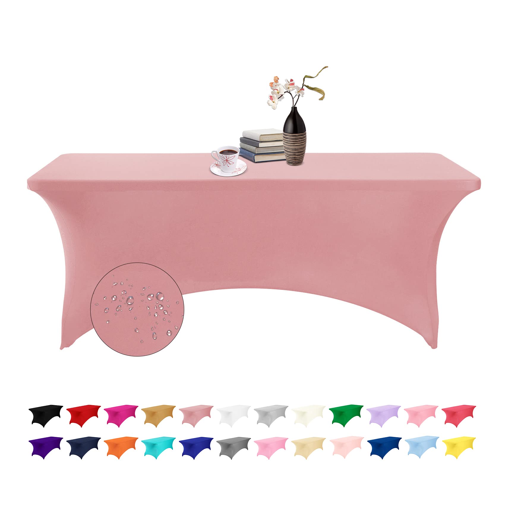 eccwai Spandex 6ft Waterproof Table Cover for Party,Wedding, Banquet, and Events(Dusty Pink)