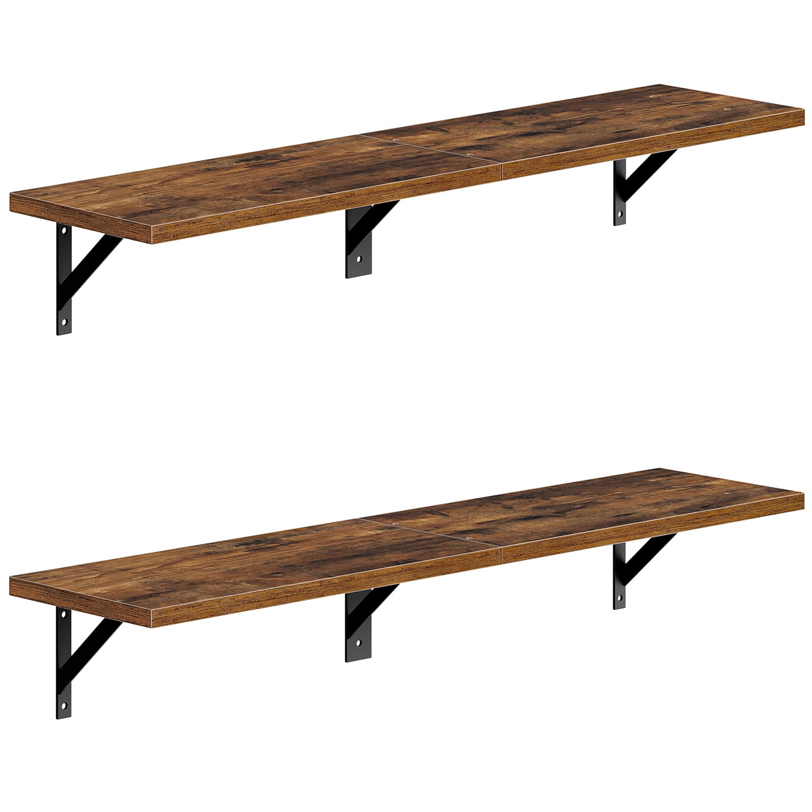 HOOBRO Floating Shelves, 30 Inch Wall Shelf Set of 2, Wall-Mounted Storage Shelves, Retro Hanging Shelf with Metal Frame, for Living Room, Bedroom, Bathroom, Kitchen, Rustic Brown and Black BF24BJ01