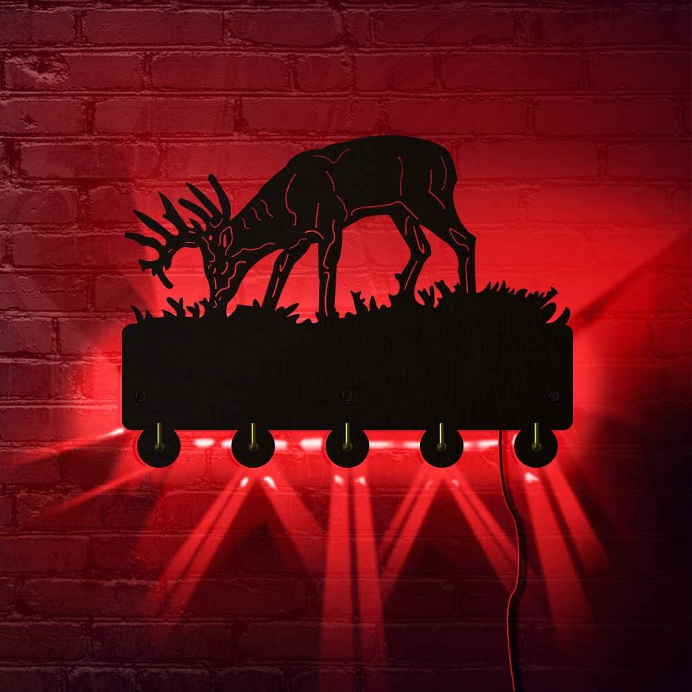 The Geeky Days Deer and Mountain Scene LED Lighting Wall Hook Animal Antler Decor Key Hanger Key Hooks Rack Towel Hanging Hooks Living Room Wall Hanger Holder