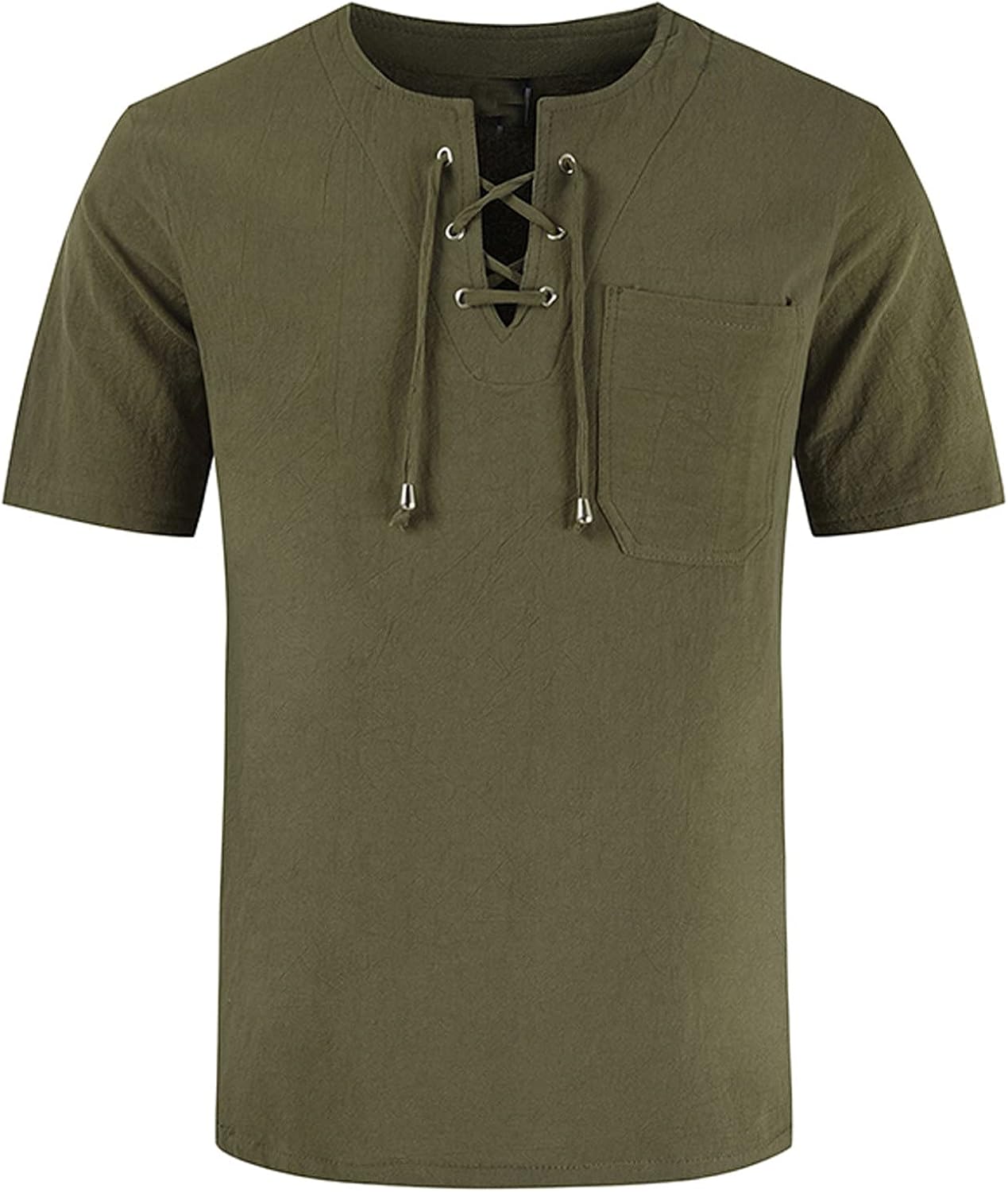 Men's Summer Short Sleeved Tops VNeck Drawstring TShirts