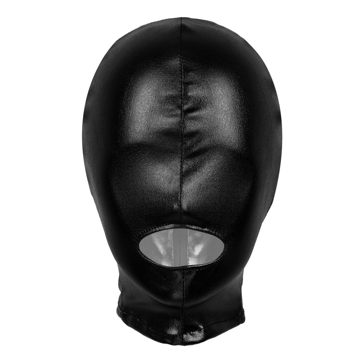 Vxuxlje Unisex Latex Lucido Metallico Bocca Aperta Traspirante Cappuccio Maschera Viso Copricapo Costume Cosplay