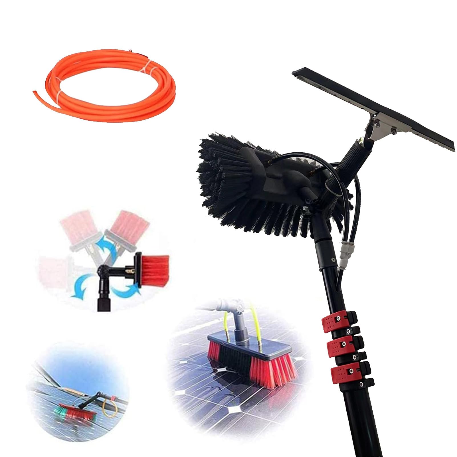 5-12m Window Cleaning Pole with Water Fed System, 35cm Brush Head for Solar Panel & Window Cleaning - 8m/26ft Lightweight, Durable Extension Rod
