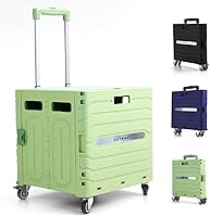 dotewe Folding Utility Cart with Lid - Portable Collapsible Rolling Crate, 100lb Capacity, 360° Wheels for Grocery, Garden, Storage (Green)