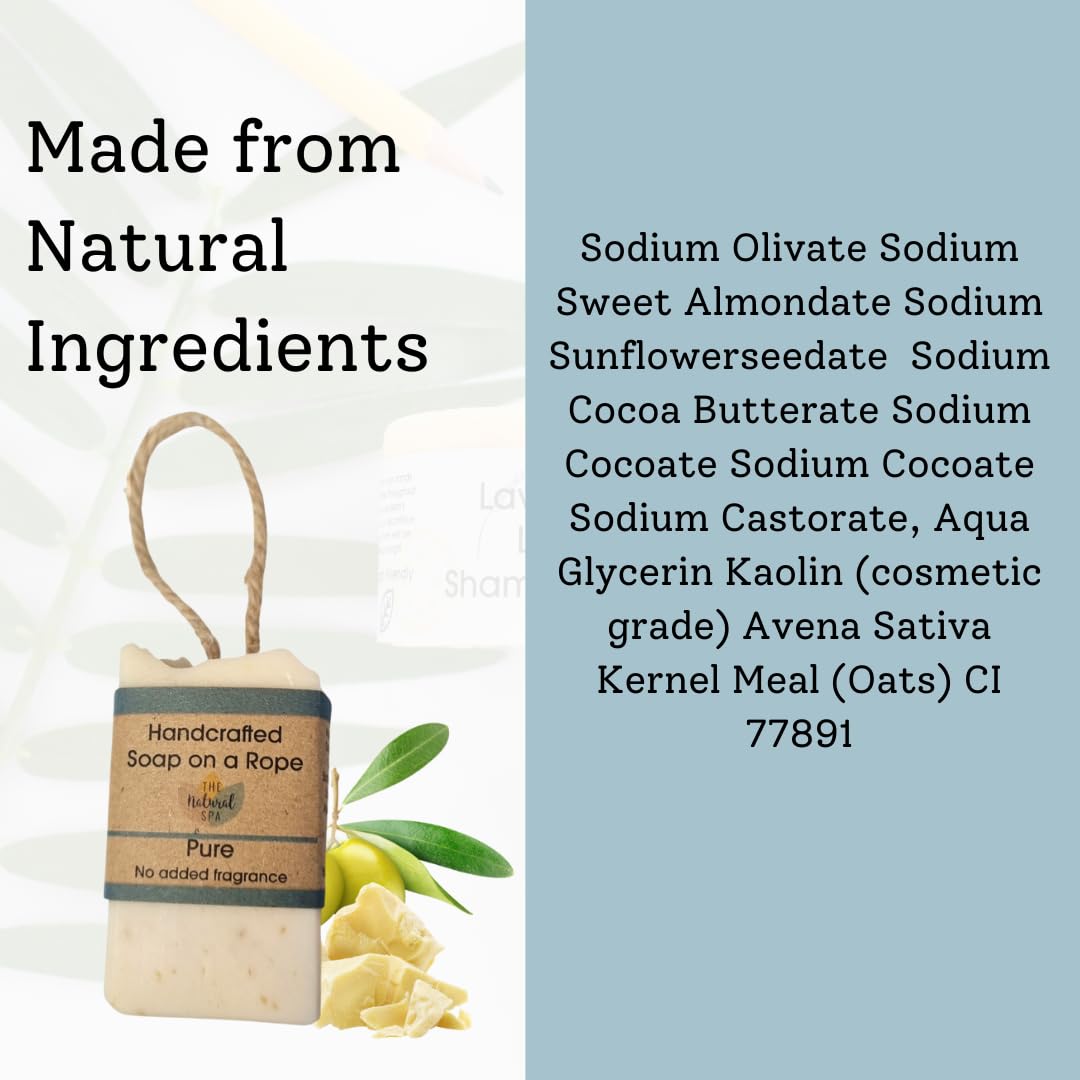 Soap on a Rope - Pure - Plastic Free - Vegan - Palm Free Handmade in Devon uk - The Natural Spa Natural soap bar for Men and Women - Image 3