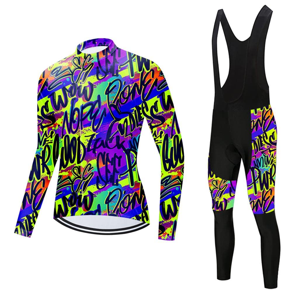 Women Cycling Jersey Set Long Sleeve Bike Shirts Clothing Full Zipper Bicycle Bibs Pant with 20D Padded Cycling Kit