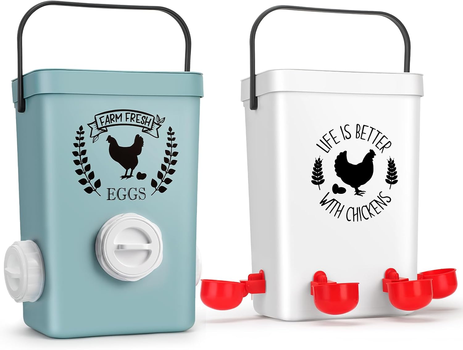  No-Waste Chicken Feeder & Waterer Set, 3 Gallon Automatic Waterer and 15 lb Hanging Feeder for Backyard Chickens, Modern Farmhouse Chicken Coop Essentials