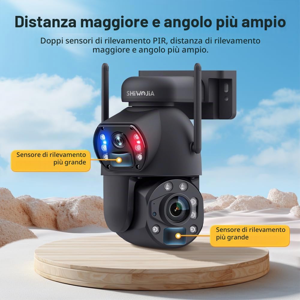 SHIWOJIA Telecamera con Sim 4G da Esterno 50X Zoom 360° PTZ Telecamera da Esterno 4G con Doppia Lente, Visione Notturna a Colori, PIR Rilevamento Intelligente