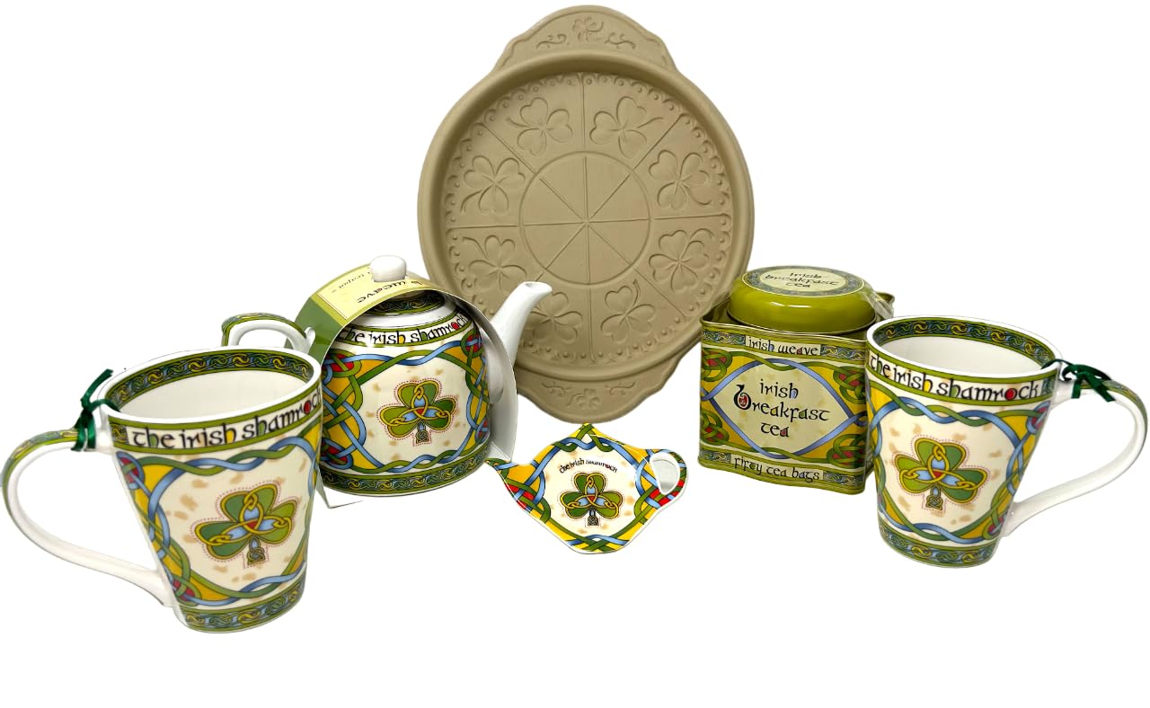 Juego de 6 tazas de cerámica con diseño de trébol, para bolsas de té, tetera y té de desayuno, 50 bolsas de cocina, suministros de respaldo de té, regalo de inauguración de la casa,