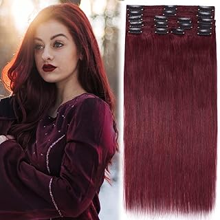 MY-LADY Clip in Hair Extensions Human Hair Thick 120g 14 Inch Double Weft 100% Real Remy Human Hair for Women Silky Straight 8pcs Full Head Balayage Wine red