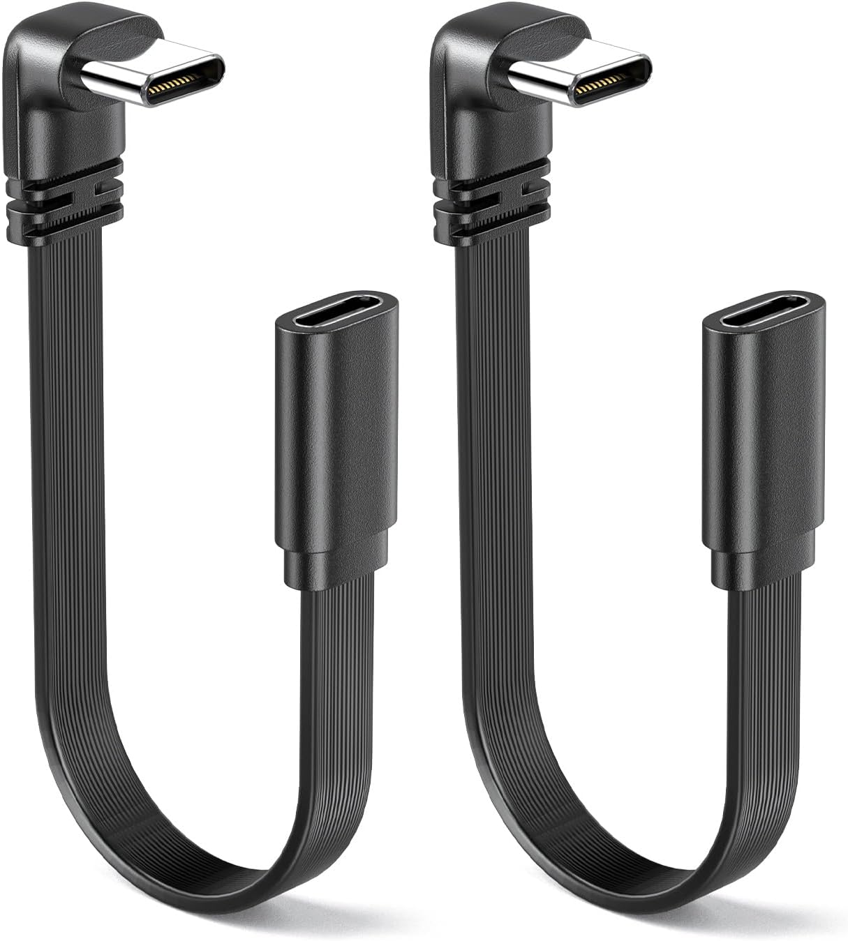 2Pack 90 degree TYPE-C Extension Cable Flat 8inch/20CM Short, Soft Right angle USB C to USB C Cable Fast Charging 66W?Not compatible with 100W-240W cables?For Cars, Tablets and Android Mobile phones 8inch/20cm M/F RightAngle