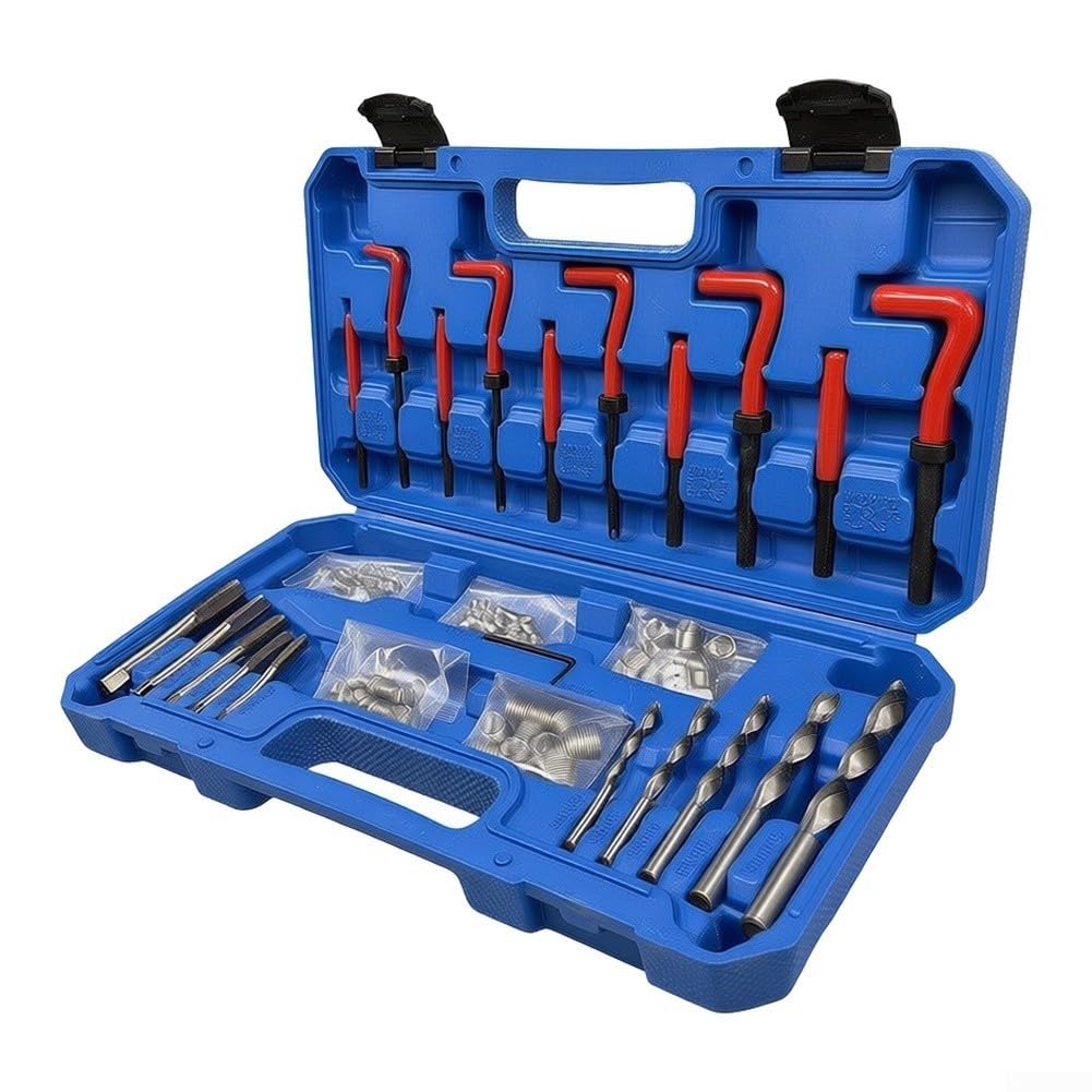 Kit di riparazione per filettatura metrica, 131 pezzi, set di attrezzi HSS Helicoil per M5 M6 M8 per M10, custodia per punte da trapano rivestite in titanio