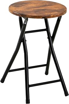 VECELO Folding Chair Stool Pipe Chair Foldable Lightweight Slim Portable Fully Assembled Height 46.5cm Load Capacity 100kg Wood Grain Brown