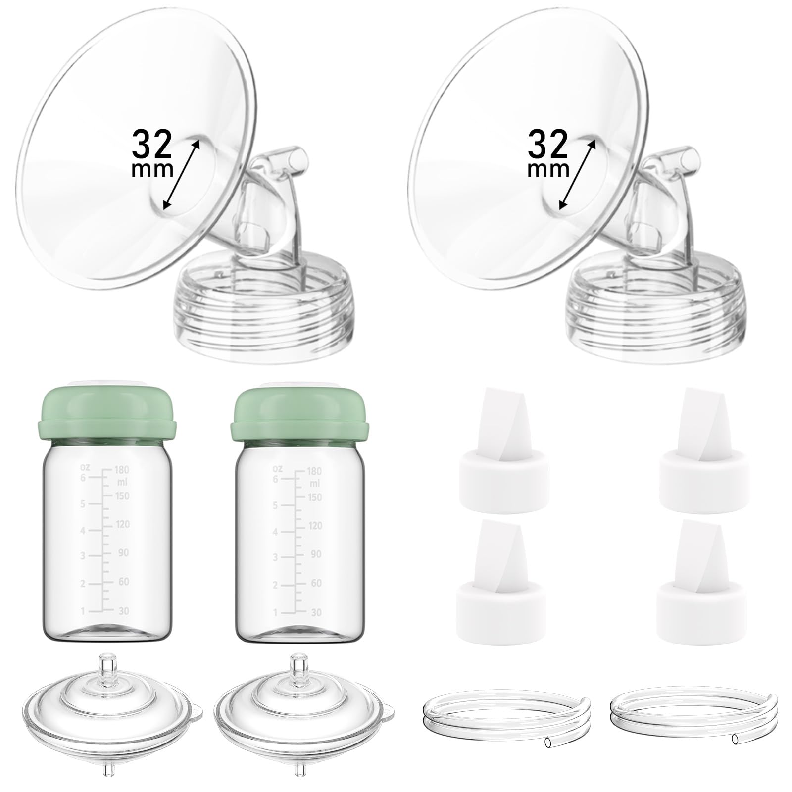 Breast Pump Parts Compatible with Spectra S1/S2/9 Plus/Synergy Gold, Full Set Replacement Parts for Spectra Include 32mm Flange, Duckbill Valve, Backflow Protector, Tubing, Bottle, Not Original Parts
