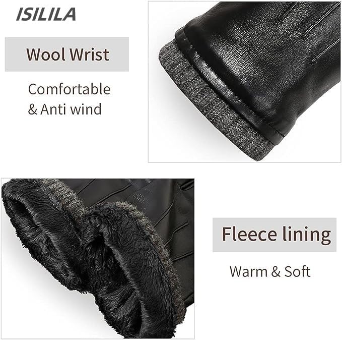 Italian Sheepskin Leather Gloves for Men, Winter Warm Fleece Lined Touch Screen Driving Glove - Image 7