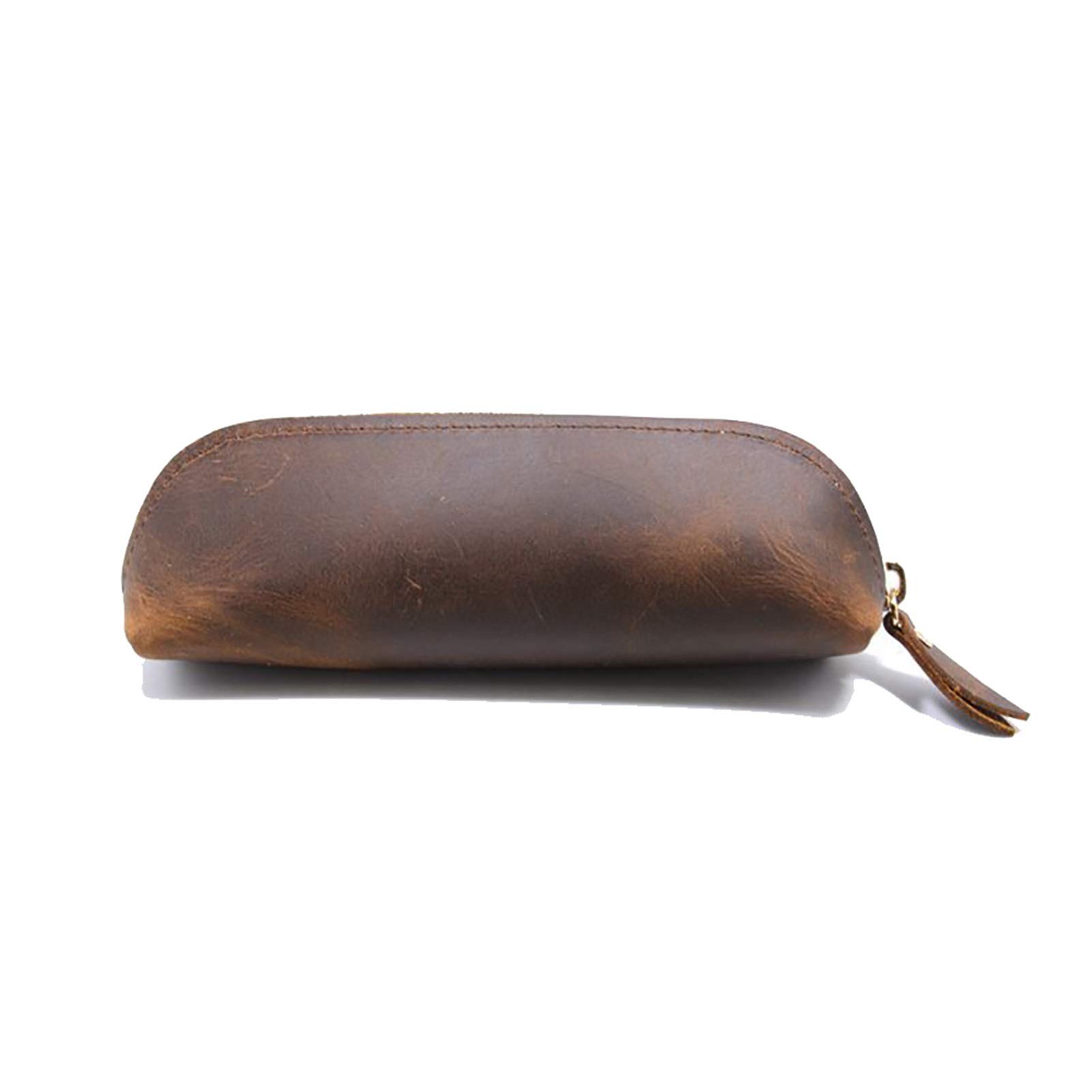 Astuccio in pelle, astuccio piccolo, Astuccio in pelle Marrone scuro, 18,5x6,5 cm(Brown)