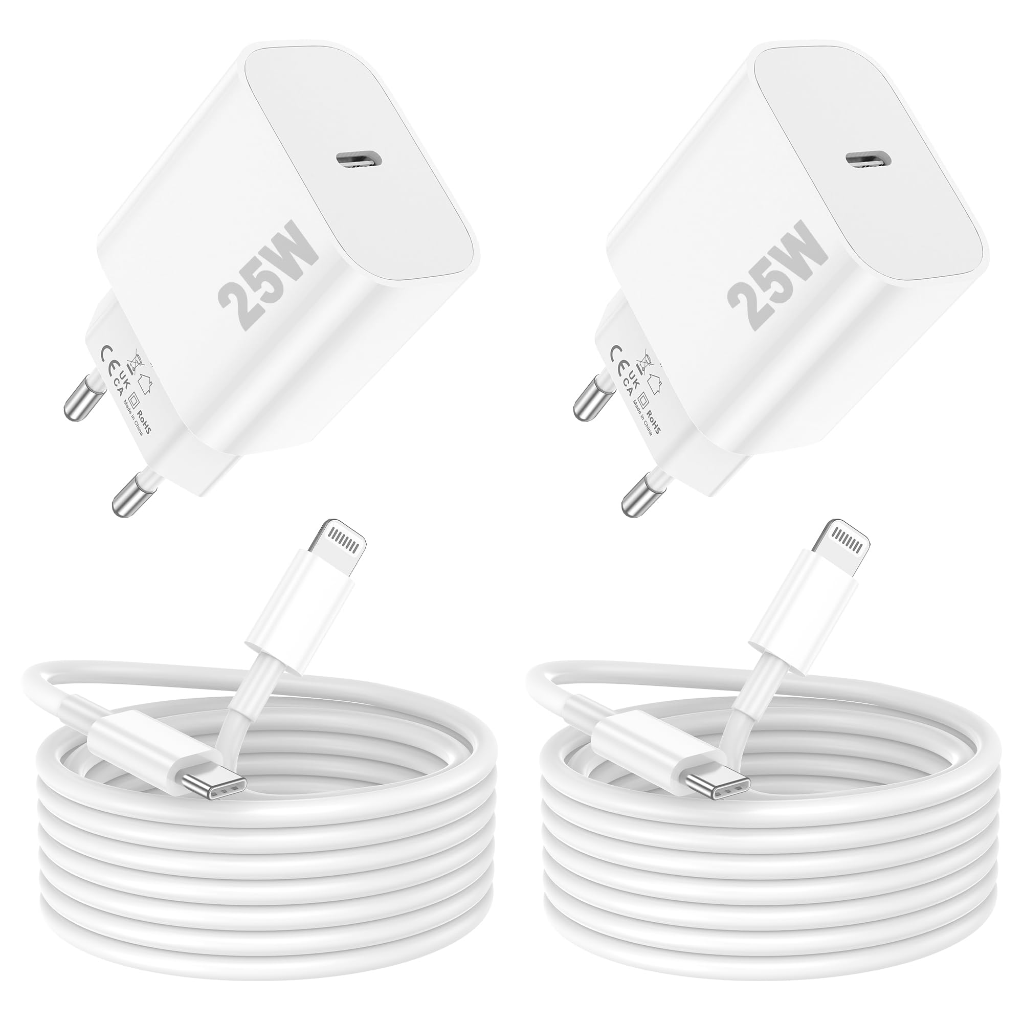 Chargeur Rapide iPhone,PD 3.0 USB-C avec Câble Lightning 2M Lot de 2 Compatible iPhone 11 12 13 14 Pro Pro Max Charge Sécurisée et Ultra-Rapide