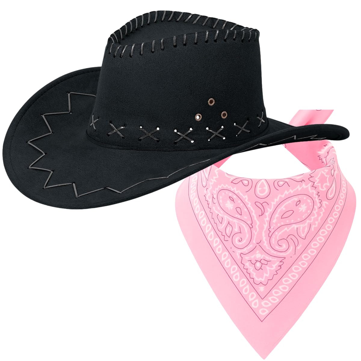 Cowboyhut Set mit Halstuch – Farben & Farbkombinationen frei wählbar – Cowboy Hut für Damen & Herren – Party, Karneval, Wild West & Fasching – verschiedene Hut- & Tuchfarben