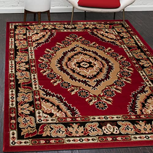 Mazovia Orientalisch Vintage Teppich - Kurzflor - Muster mit Medaillon - Traditioneller Teppich für...