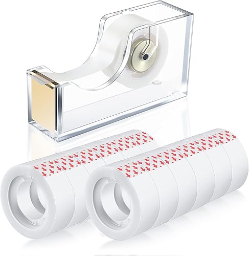 Dispensador de cinta acrílica de escritorio con 12 rollos de cinta adhesiva transparente invisible transparente para corrección y etiquetado de