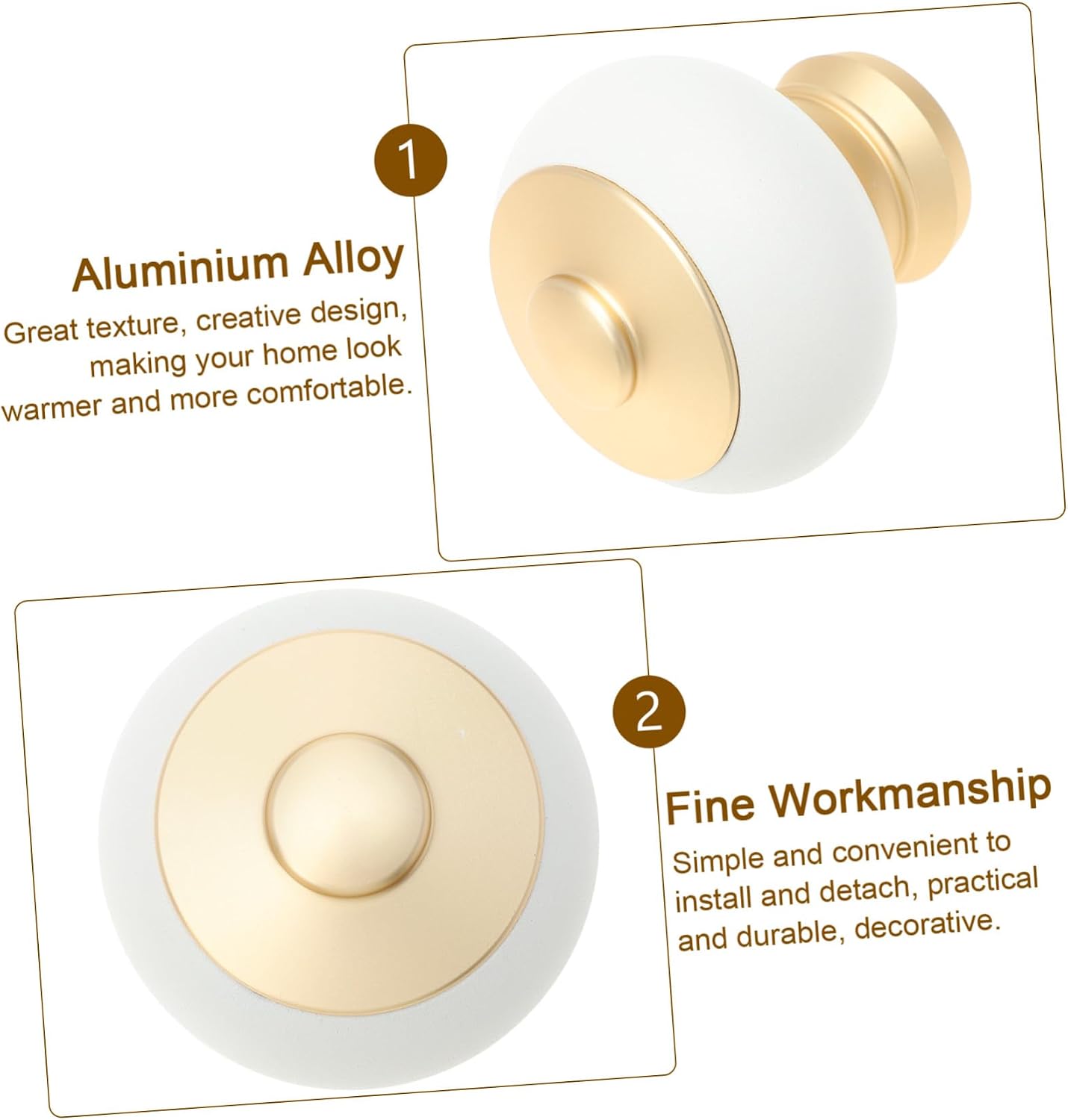 2pcs Elegant Curtain Rod Finials Decorative Ends for Window Curtains Nordic Style Sand Texture White and Gold Easy Installation Home Decor for Living Bedroom Office