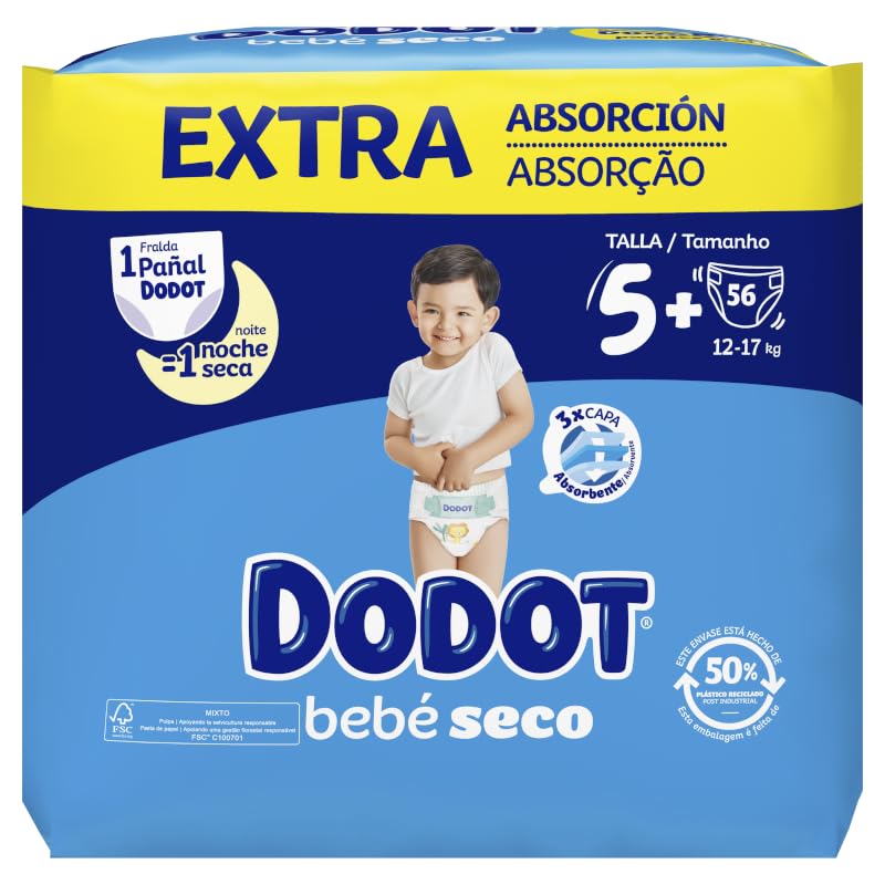Dodot Bebé Seco Extra - Jumbo Pack Talla 5-56 uds.