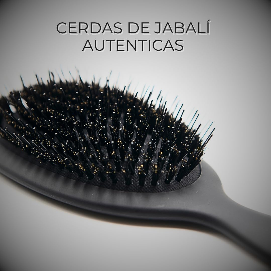 Cepillo de Cerdas de Jabalí para Cabello – Cepillo Pelo Antiencrespamiento y Antirotura, Cepillo Desenredante Cabello Largo y Extensiones+ Goma Terciopelo + Guia de cuidados del cabello