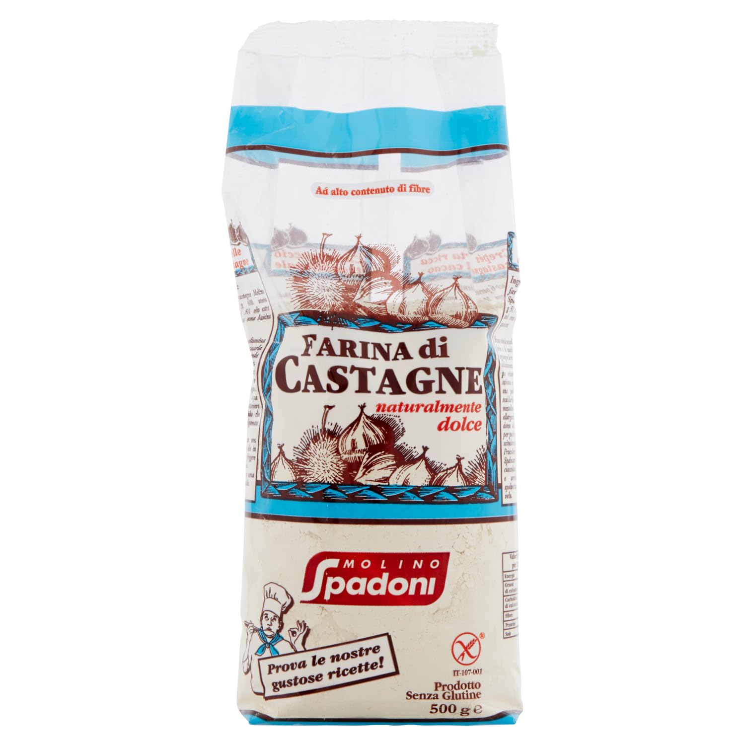Spadoni Farina di Castagne, Senza Glutine, 500 g per Confezione, 12 Confezioni, Totale 6 kg