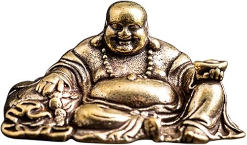 DMtse Mini adornos de estatua de Buda sonriente y sentada de latón trae paz y prosperidad decoración