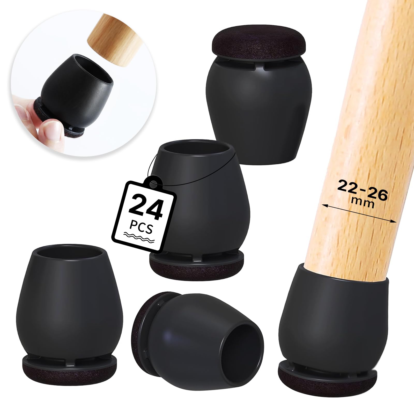 Coprigambe Per Sedia In Silicone - 24 Pezzi, Con Feltro, Per Gambe 28-34mm - Antigraffio E Antirumore - Foto 6