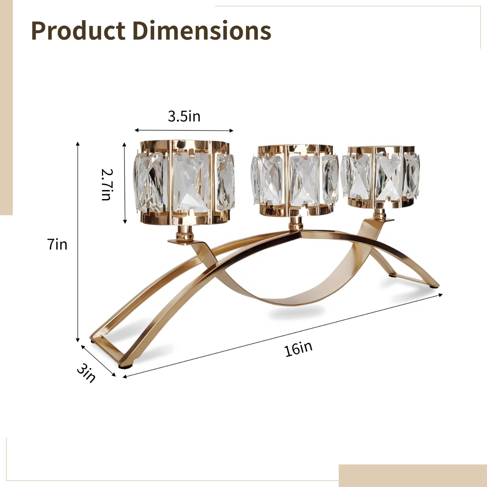 Kerzenhalter aus goldenem Kristall für Tischdekorationen, 40,6 x 17,8 cm großer 3-Armiger Kerzenständer mit elegantem Kristalldekor für Hochzeiten, Heimdekoration und besondere Anlässe