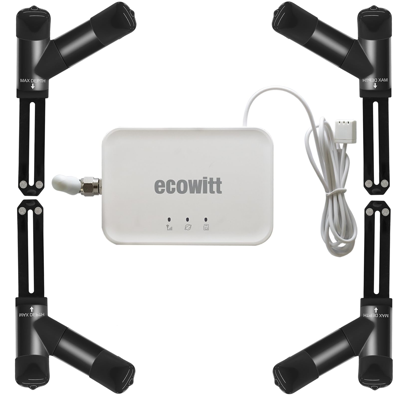ECOWITT Capteur d'humidité du Sol 3 en 1 à 16 canaux + capteur EC du Sol + thermomètre, Moniteur d'eau pour Plantes, testeur d'hygromètre et de température du Sol 4 pièces WH52 + passerelle GW3000