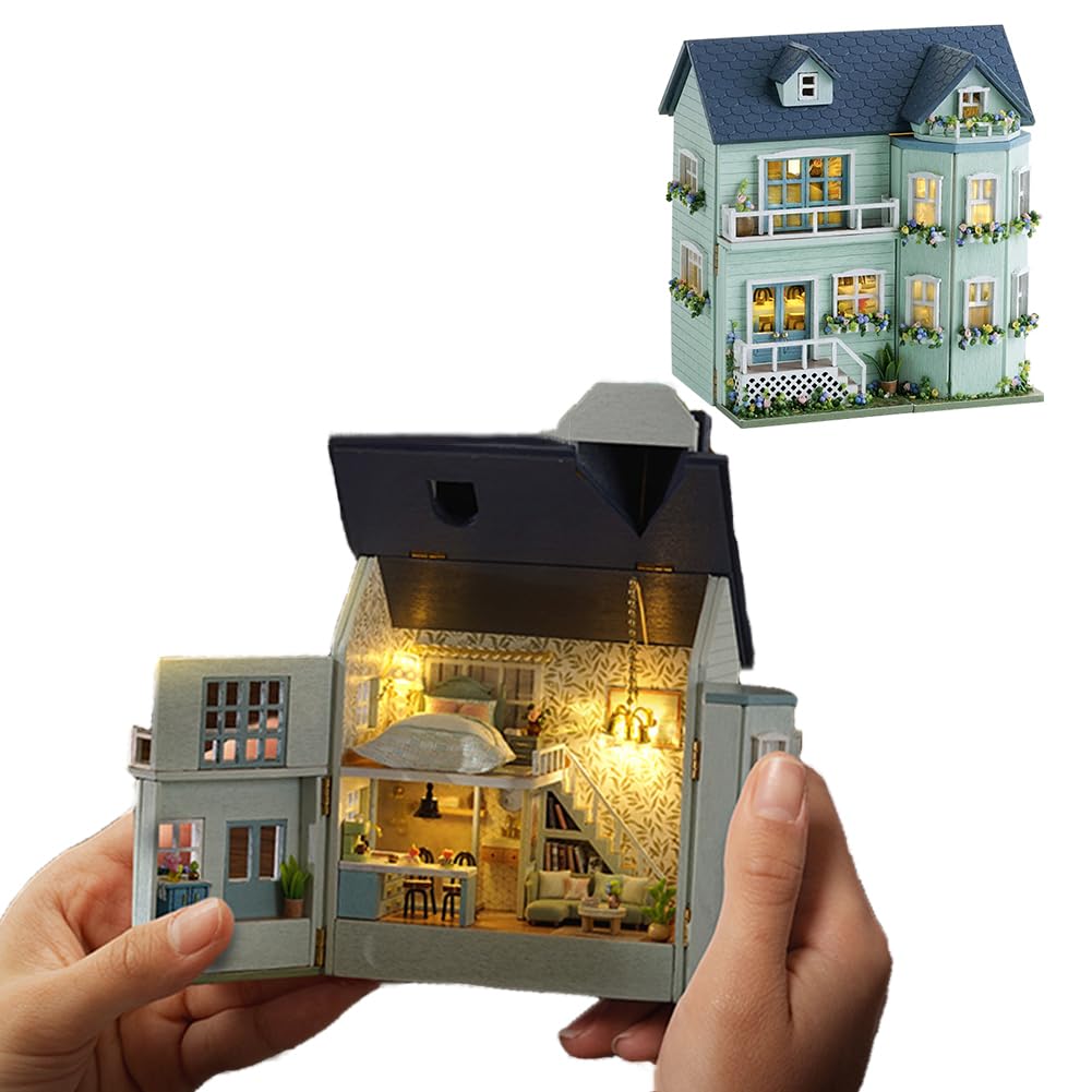 Dollhouse DIY Miniature Wooden Furniture Kit,Mini Handmade Doll House with LED,1:24 Scale Creative Woodcrafts Toys for Adult Friend Lover Birthday Gift (Homely House)
