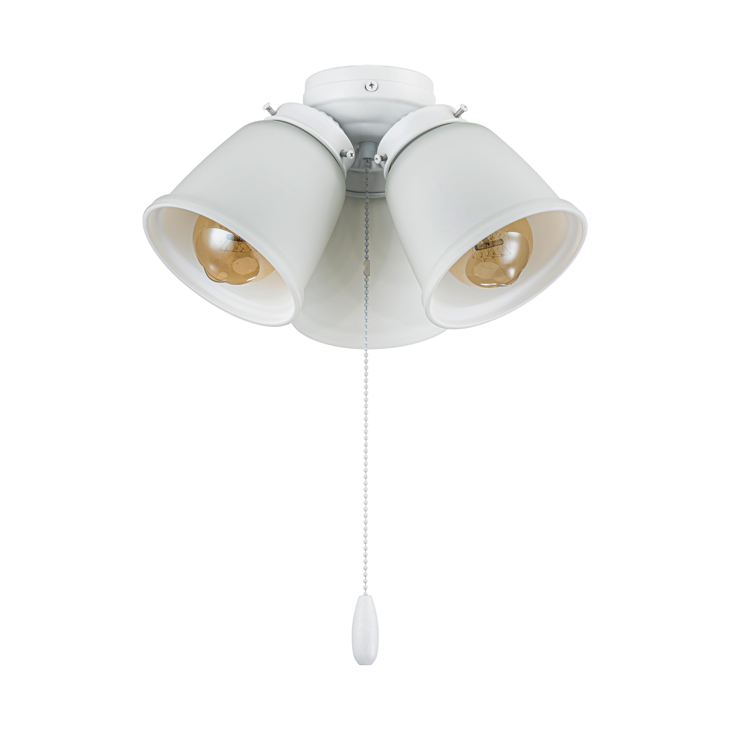 Aspen Creative 22013-2, Three-Light Ceiling Fan Light Kit with Pull Chain, Matte White Finish with Frosted Glass Shades, 13" Diameter x 6-3/4" Height