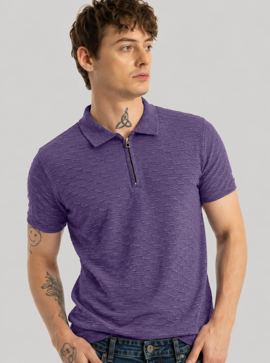 Preneum Polo da uomo in policotone, tinta unita, con colletto e maniche medie, tinta unita, vestibilità regolare (disponibile in taglie grandi)