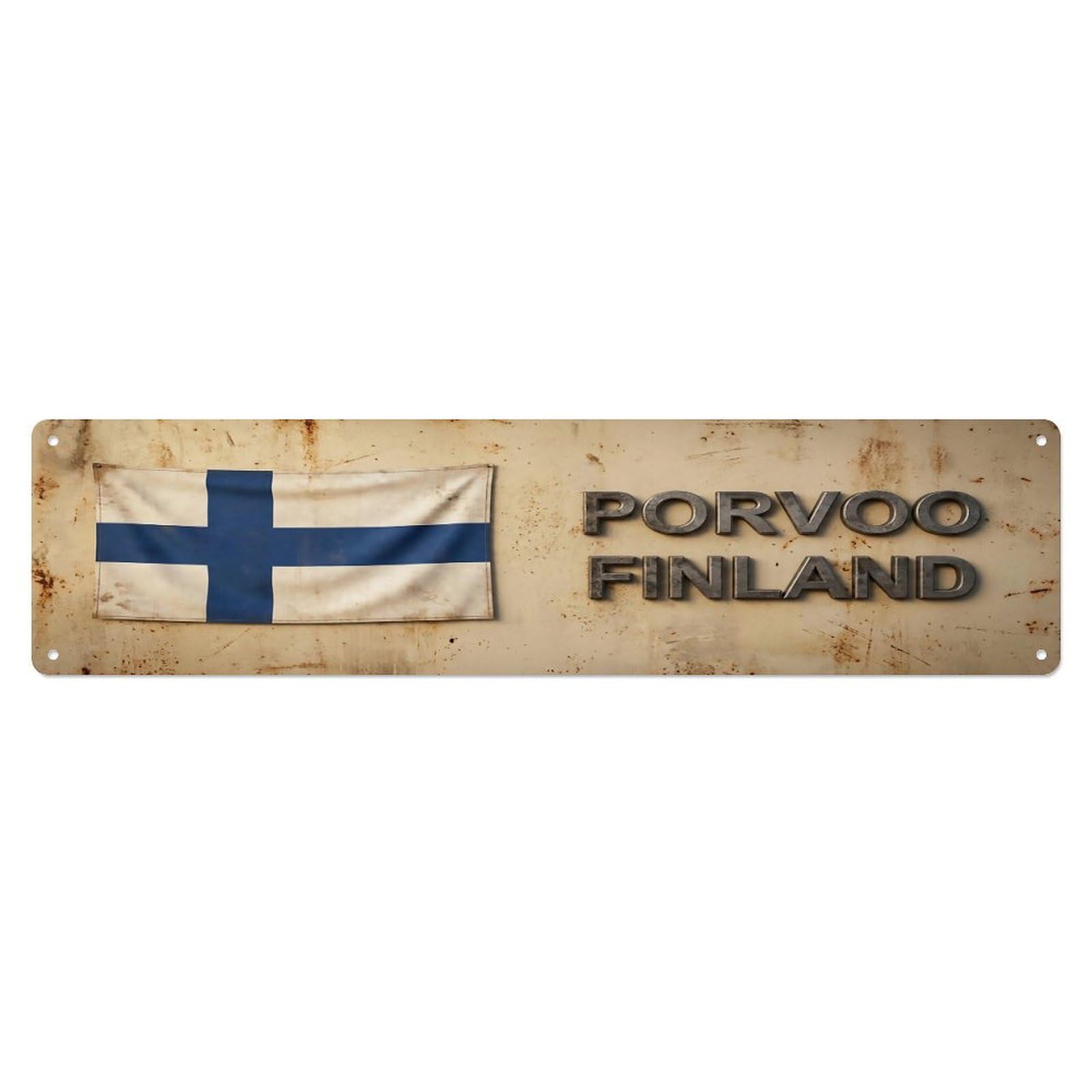 Vintage Porvoo Finland Flag Decor Rustic Travel Metal Tin Sign