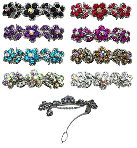 8-Pack - 8 Barrettes with French Clip Clasp and Sparkling Stones U86250-1338-8