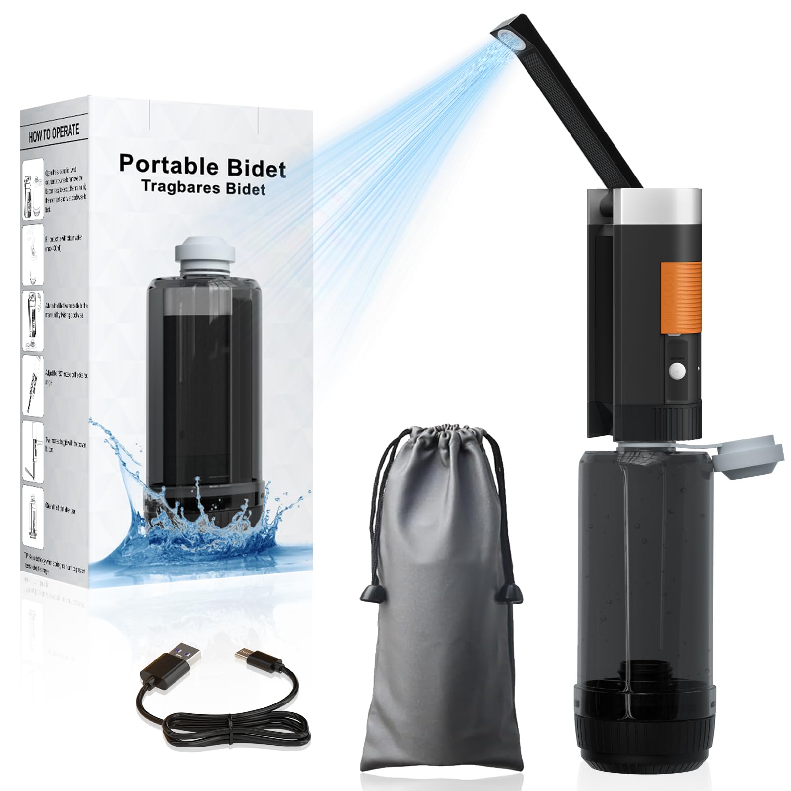 PChero Przenośny bidet podróżny 400 ml, akumulator elektryczny prysznic IPX6, wodoodporny, osobisty środek czyszczący, dziecko, porrogenność, niepełnosprawność
