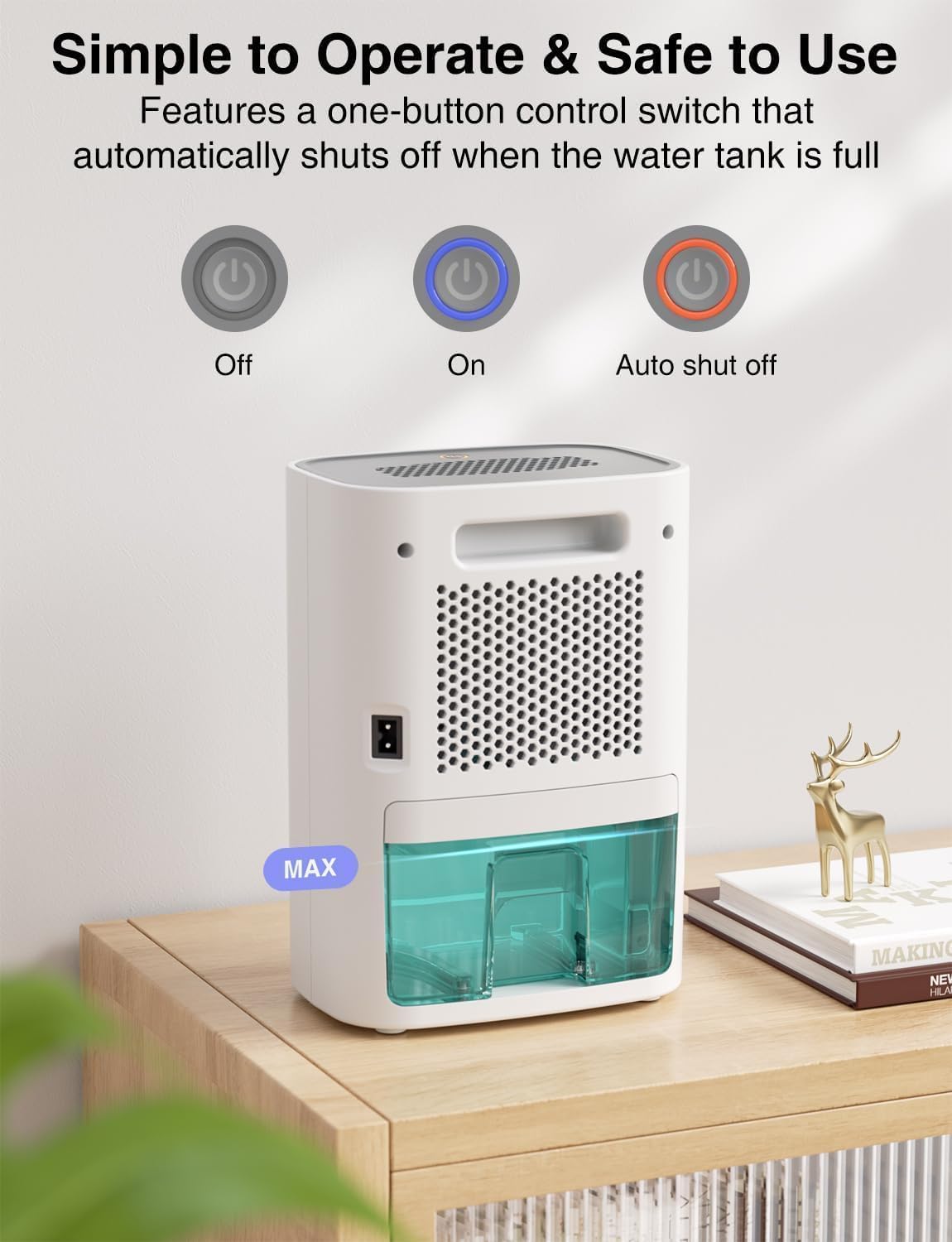 CLEVAST Déshumidificateur Électrique 850 ml, Ultra Silencieux avec Arrêt automatique, Mini Déshumidificateur Portable pour Chambre à Coucher, Salle de Bain, Armoire, Chambre d'Enfant