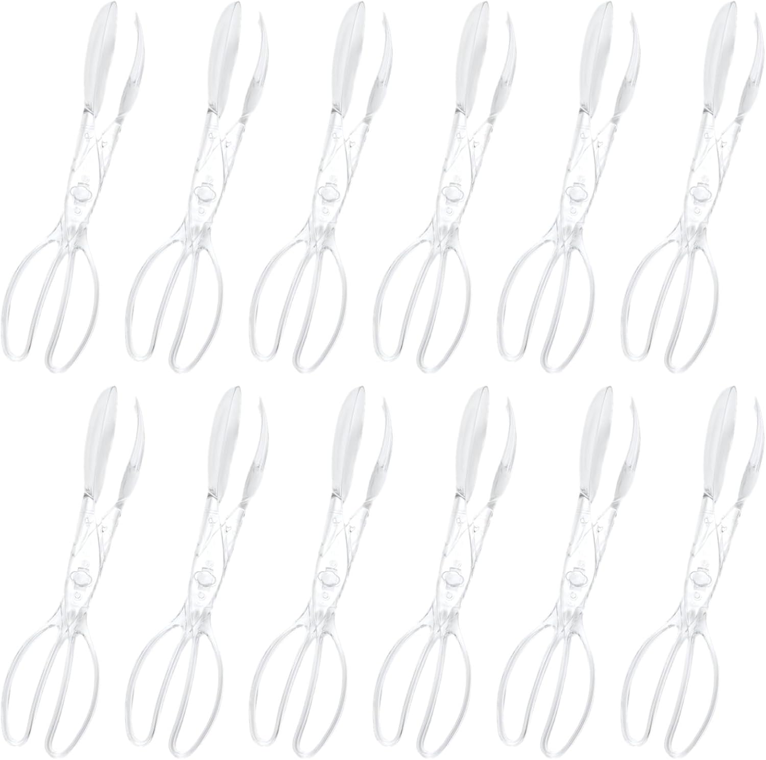 12 Pcs Scissor-Style Salad Tongs, Transparent Plastic, Design for Parties, Serving Buffets and Gatherings Perfect