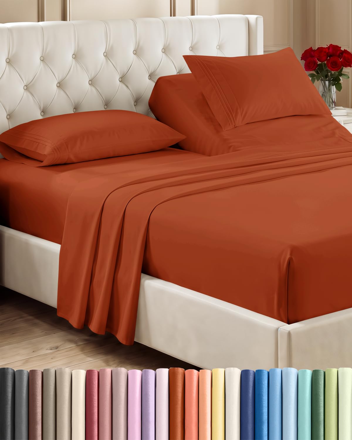 Flex Top Split Head King 4 Piece Sheet Set - Soft &amp; Breathable - Terracotta