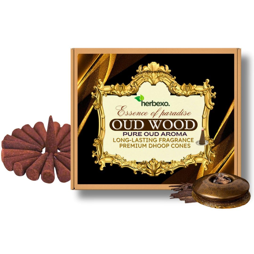 Herbexo Pure Oud Dhoop Cones Bakhoor Oudh Incense Cones | Slow Burning, Aromatic, Eco-Friendly for Deep Relaxation, Meditation & Home