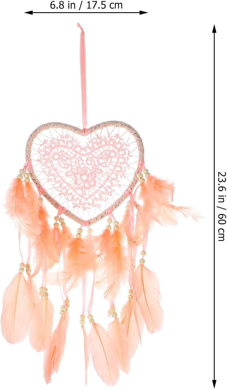 Cabilock Heart-Shaped Dream Catcher Hanging Decor, Indoor Bedroom Wall Ornament with Plumes, Boho Macrame Pendant for Home and Office Decoration