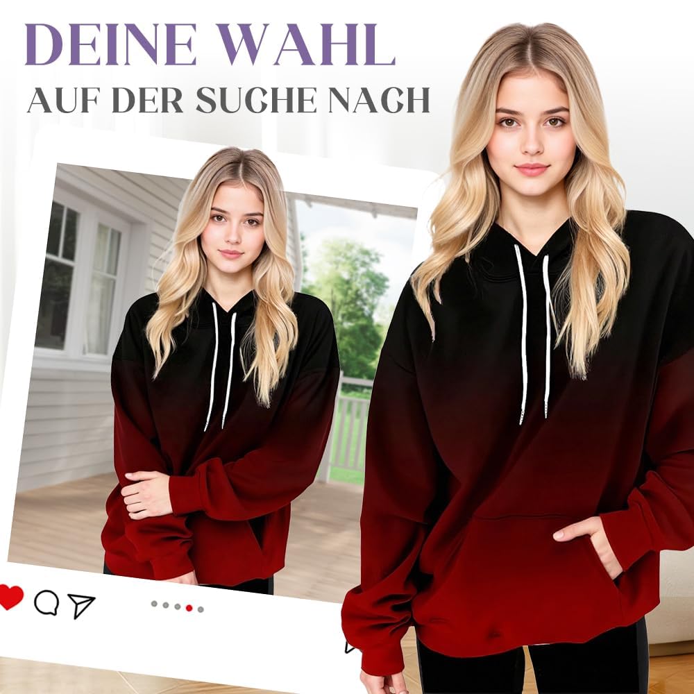 Generisch Damska bluza oversize, z kapturem, miękka bluza z kapturem, wygodny sweter do noszenia w czasie wolnym i w domu