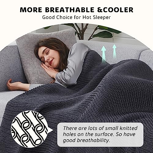 L'AGRATY Knitted Weighted Blanket - 60"x80" 20lbs Cooling Chunky Knit Heavy Blanket for Adults Braided Crochet Throw Thick Cable Yarn Knit Decorative No Beads Evenly Weighted Machine Washable