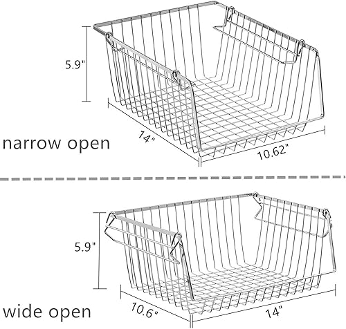 Miniatura 7 de SANNO Cestas apilables de 14 pulgadas de alambre para almacenamiento, organización, granja, cuchara, para despensa, cocina, armarios, baño,